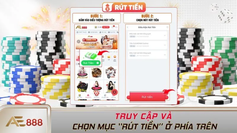 Truy cập và chọn mục “Rút tiền” ở phía trên