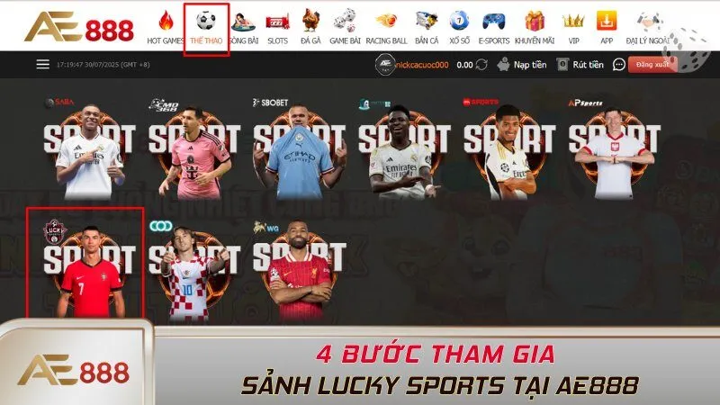 4 bước tham gia sảnh Lucky Sports tại AE888