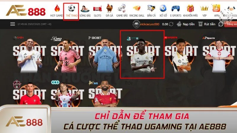 Chỉ dẫn để tham gia cá cược thể thao UGaming tại AE888