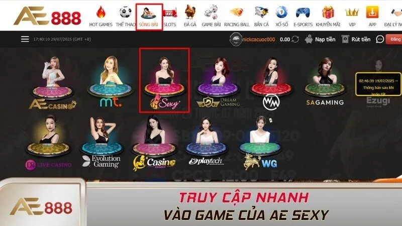 Truy cập nhanh vào game của AE SEXY