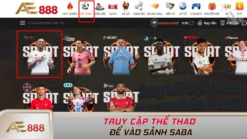 Truy cập Thể Thao để vào sảnh SaBa